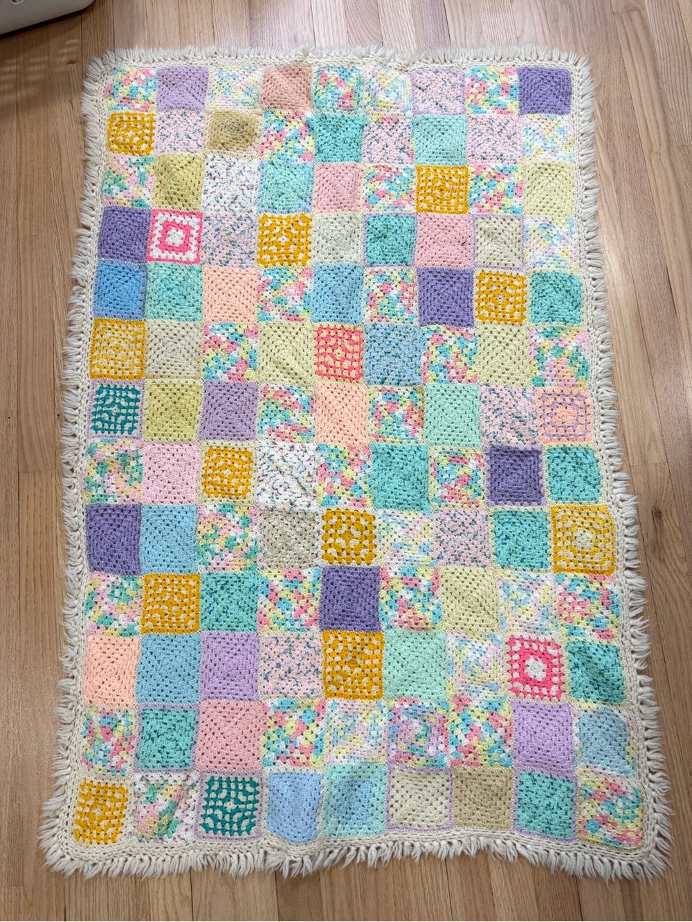 Pastel Handmade Crochet Granny Square throw